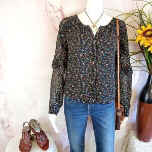 Lucca beautiful print hidden button front blouse